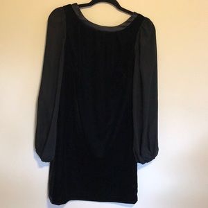 Black velvet and sheer long sleeve dress